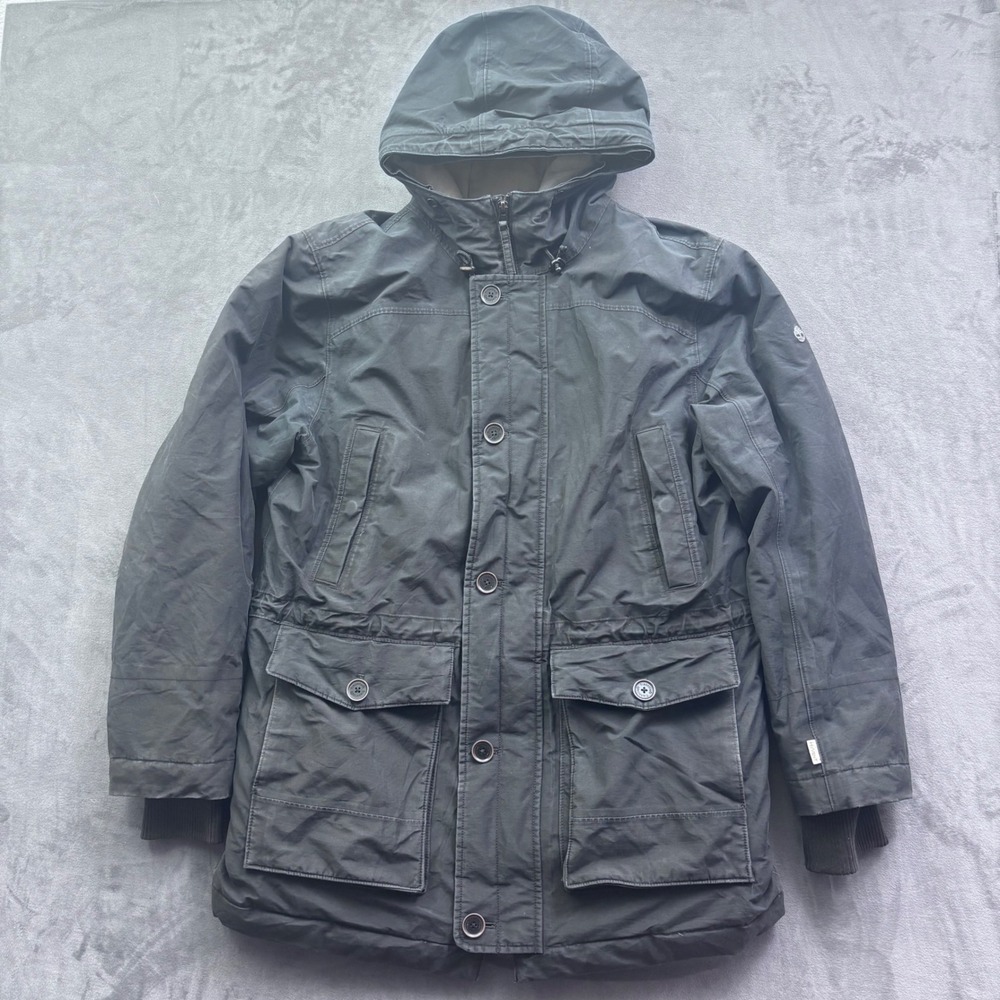 Timberland HyVent Parka Jacket Mens Medium Grey Hooded Ripstop Utility Coat